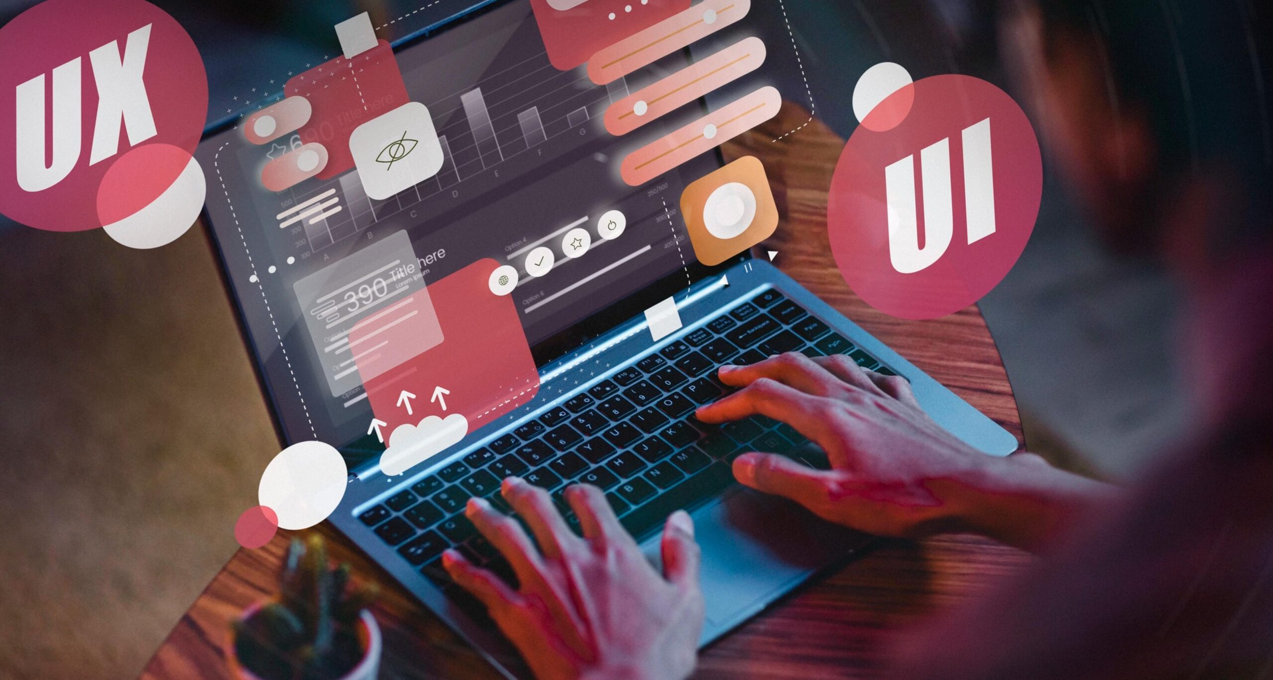 Person working on a laptop with UI/UX elements, symbolizing Web Development Services in Hyderabad